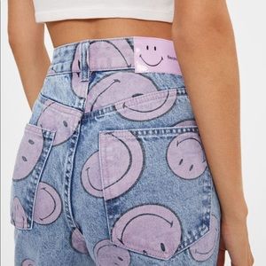 Bershka smiley face smile print straight leg jeans